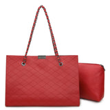 紅色彷皮菱格絎縫高貴精簡大容量托特包
