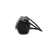 黑色彷皮圓滑荷包形頂部磁扣設計金屬鏈條手提斜背包