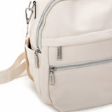 白色彷皮多層次拉鍊口袋設計功能性兩用後背包