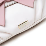 粉紅白色可愛蝴蝶結翻蓋設計褶皺細節扭轉肩帶斜背包