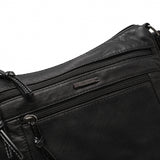 黑色彷皮復古風格束繩側袋細節拉鍊設計斜背包
