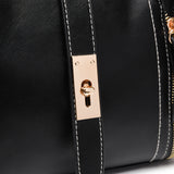黑色彷皮雙側拉鍊金屬旋扣條帶設計雙隔層手提斜背包