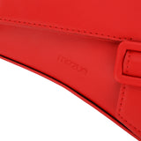 紅色彷皮搭扣帶設計斜坡形翻蓋手提斜背包