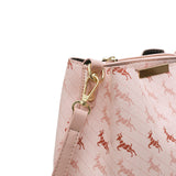 粉色彷皮馴鹿圖案印花金屬鏈條磁扣雙隔層兩用水桶包