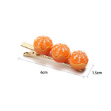 橙色樹脂製三顆橙形珠飾設計金屬髮夾