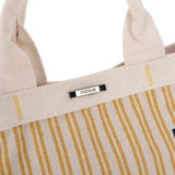 黃色帆布直條紋英文字母繡花設計手提包