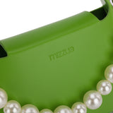 果綠色彷皮優雅人造珍珠掛飾設計圓釘細節闊手柄兩用斜背包