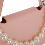 粉色彷皮優雅人造珍珠掛飾設計圓釘細節闊手柄兩用斜背包