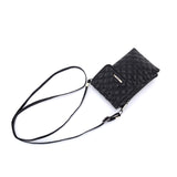 黑色彷皮菱格絎縫翻蓋雙隔層長身手機包款斜背包
