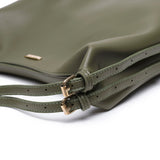 綠色彷皮柔軟舒適質料簡約設計雙扣肩帶兩用側背包