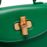 綠色彷皮竹竿形轉扣設計翻蓋款手提斜背包